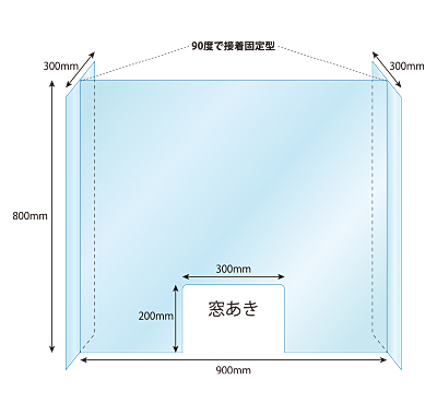 飛沫感染対策アクリル(透明)窓あき パーテーション 接着固定型(H型) 板厚(5ミリ)800mm×(300mm×900mm×300mm)