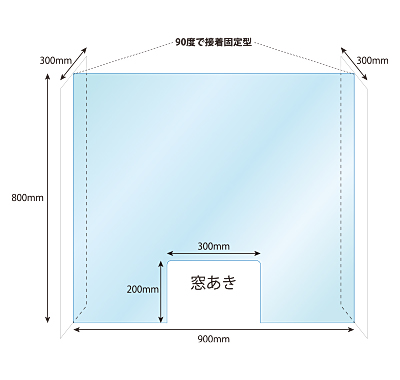 飛沫感染対策アクリル(透明)窓あきパーテーション 接着固定型(H型)左右板:白 板厚(5ミリ) 800mm×(300mm×900mm×300mm)